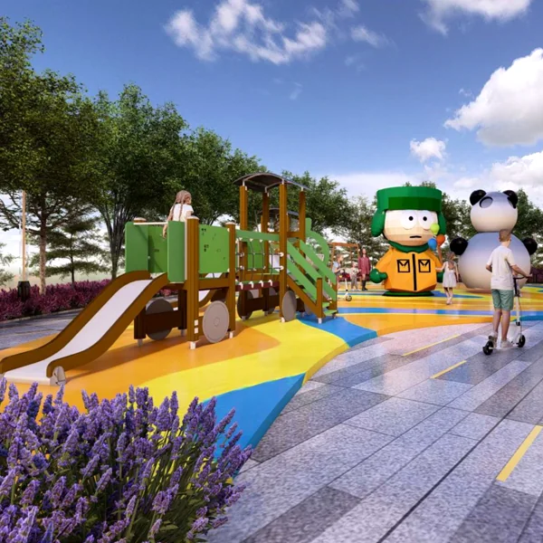 The colourful kids' play area on the podium